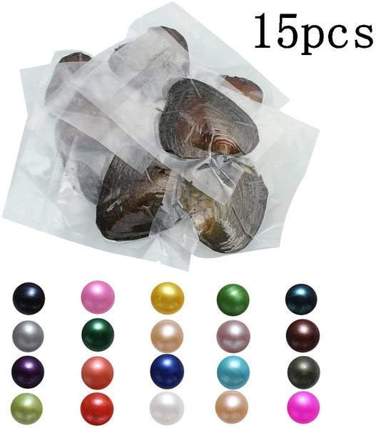 15PC Wish Love Pearl Oysters Freshwater Cultured Round Pearls with Mixed Pearls 7-8mm 