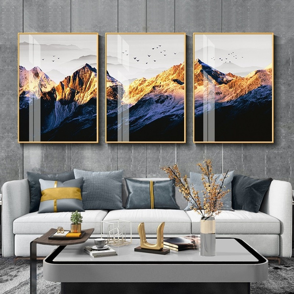 Golden Mountain Abstract Canvas Poster Nordic Wall Art Landscape Print Picture 