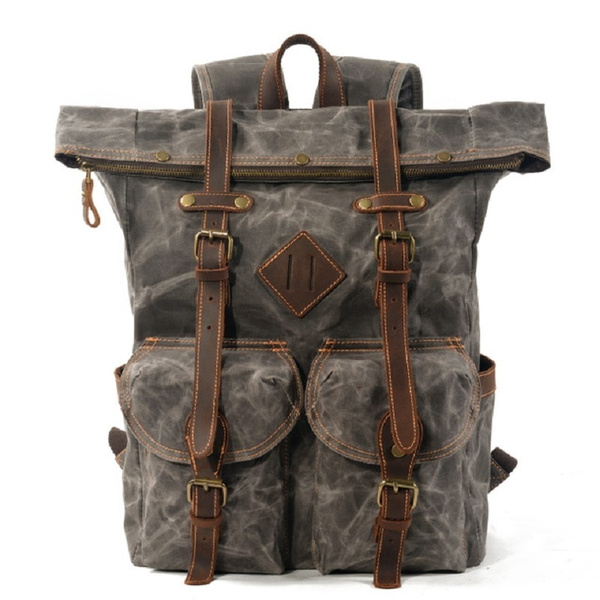 Luxury Vintage Canvas Backpacks for Men Oil Wax Canvas Leather Travel ...