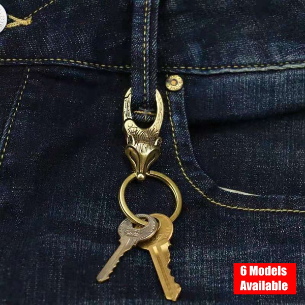 1pcs Solid Brass Belt O-ring Hook Devil Skull Dragon Hook Key Fob Clip  Keychain Key