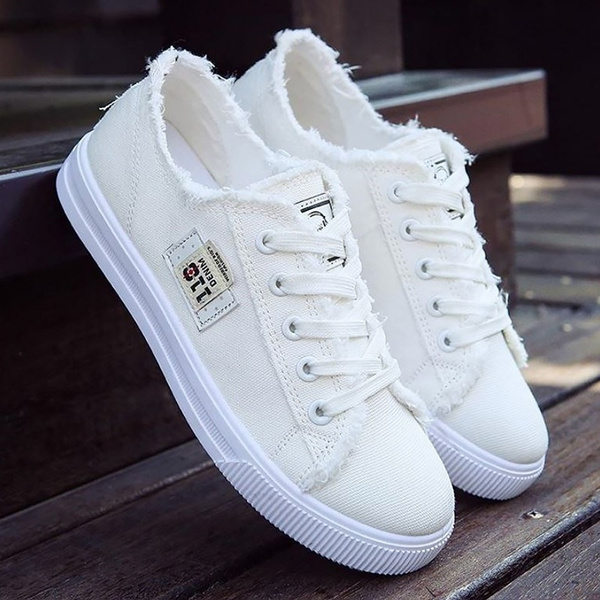 White Canvas Shoes for Girls Fashion 