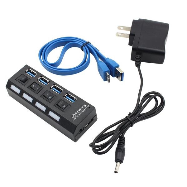 High Speed 4 Ports USB 3.0 HUB With On/Off Switch Power Adapter USB Hub ...