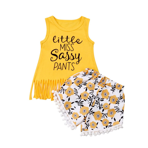 Toddler Baby Girl Summer Short Sets Tassel Vest Tops Floral Shorts