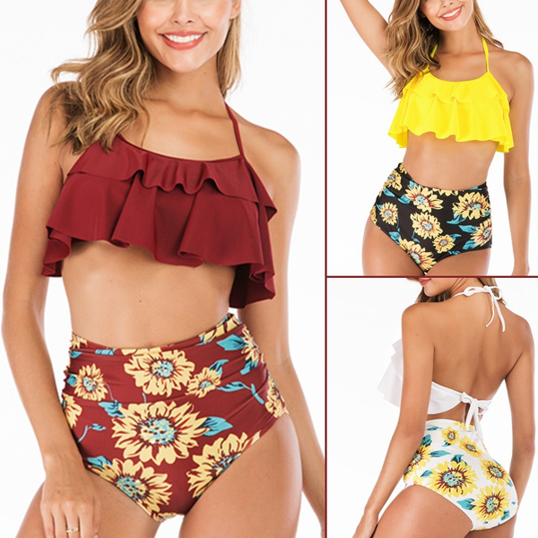 High-Waisted Swimsuit for Women Flounce Two Piece Bikini Set Cute