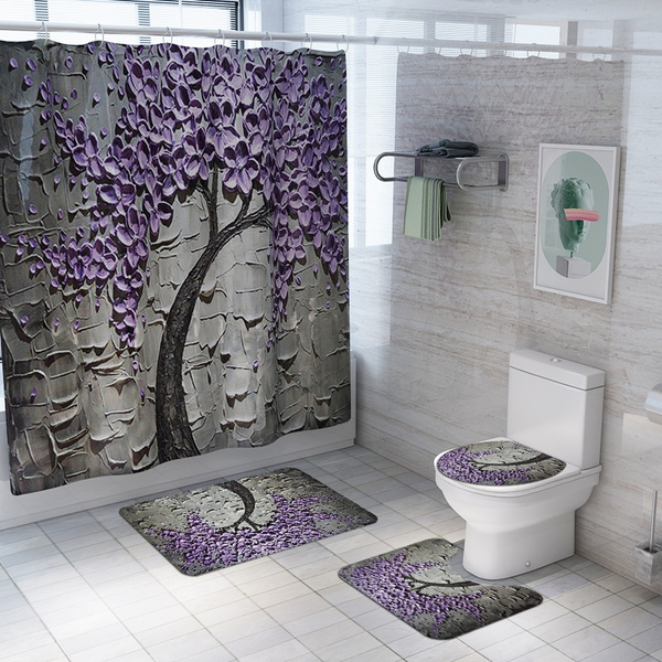 1/4pcs Purple Snowman Shower Curtain Set, Decorative Bathroom Set Including  Water-resistant Shower Curtain, Non-Slip Carpet, Toilet Cover, Bath Mat An