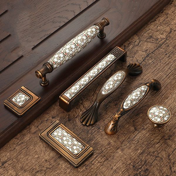 Bronze Ceramic Cabinet Handles Vintage Drawer Knobs Wardrobe Door Handles  European Furniture Handle Hardware