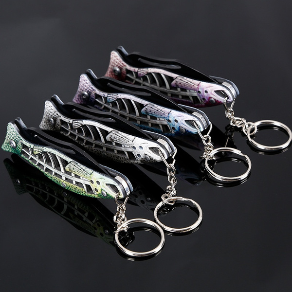 Stainless steel folding fruit knife Mini Key chain knife creative fish  shaped folding knife small fish knife