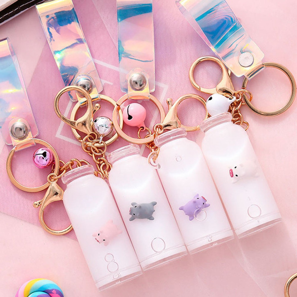 Creative Cute Floating Milk Pig Keychain For Keys Pendant