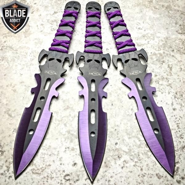 3PC Ninja Tactical Combat Kunai Throwing Knife + Sheath Purple SET | Wish