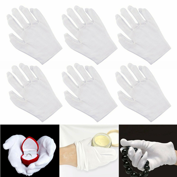 6 Pairs White Cotton Gloves Soft Thin Coin Jewelry Silver