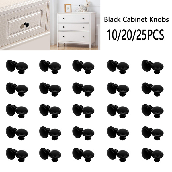 Round Cabinet Knob 25 Pack Pull, Large Black Dresser Knobs