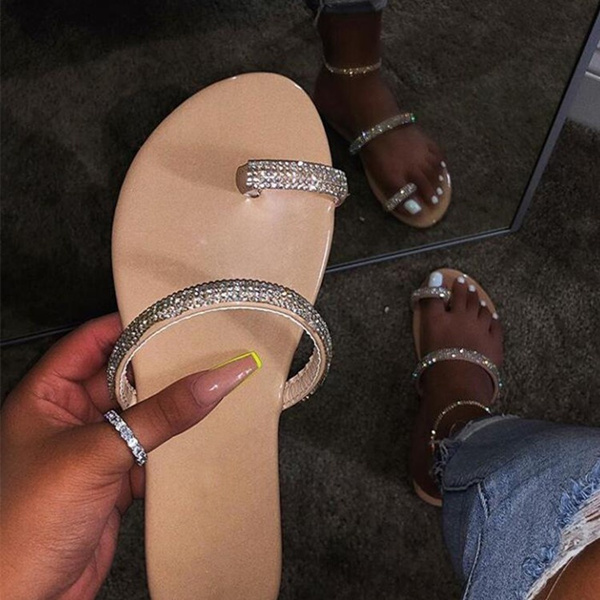 2020 Summer New Style Flat Bottom Water Diamond Sandals 35 43 Outside Wear Toe Sandal Slippers