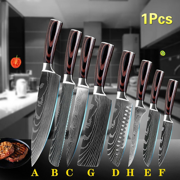 Stainless Steel Kitchen Knife Set Chinese Damascus Pattern Cleaver Chef  Knives