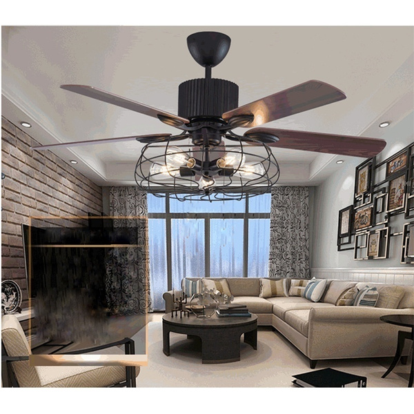 52 Inch Industrial Cage Ceiling Fan 5 Light Fans Chandelier Wish 52 Inch Industrial Cage Ceiling Fan 5, Industrial Cage Ceiling Fan With Light