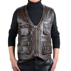Pocket, leathergilet, mensleathervest, Men's vest