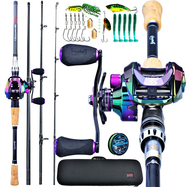 Fishing Rod and Reel 99% Carbon Baitcasting Reel Travel Fishing Rod Set  with Full Kits for Carp Trout Bass Fishing