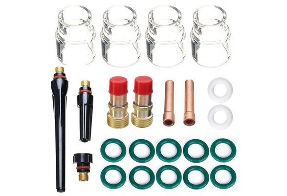 RX WELD 31PCS TIG Stubby Gas Lens 17GL332 3/32 & #12 Pyrex Cup & 2% Ceriated Tungsten Electrode Kit Fit DB SR WP 17 18 26 TIG Welding Torch