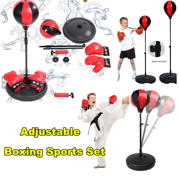Kids Punching Ball Bag With Gloves - Adjustable Height, Speed Training, Red/Black 5 thumbnail image