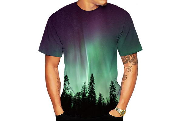 New 3D Northern Lights funny print top short-sleeved T-shirt