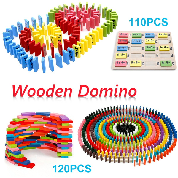 110pcs Wooden Domino Block Montessori Preschool Education Math Toys for Kid 