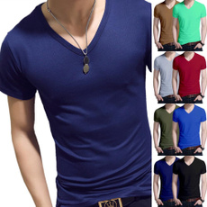 summer t-shirts, solidcolorshirtsformen, Slim T-shirt, Fitness