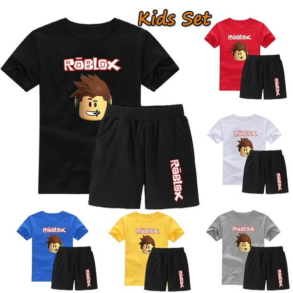 Roblox Kids T Shirt Suit Short Sleeve Shirt Pant 2 Pieces Set Boys And Girls Clothing Wish - roblox boy outfits part 2