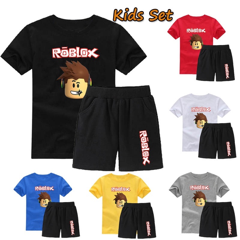 Roblox Kids T Shirt Suit Short Sleeve Shirt Pant 2 Pieces Set Boys And Girls Clothing Wish - roblox baby set