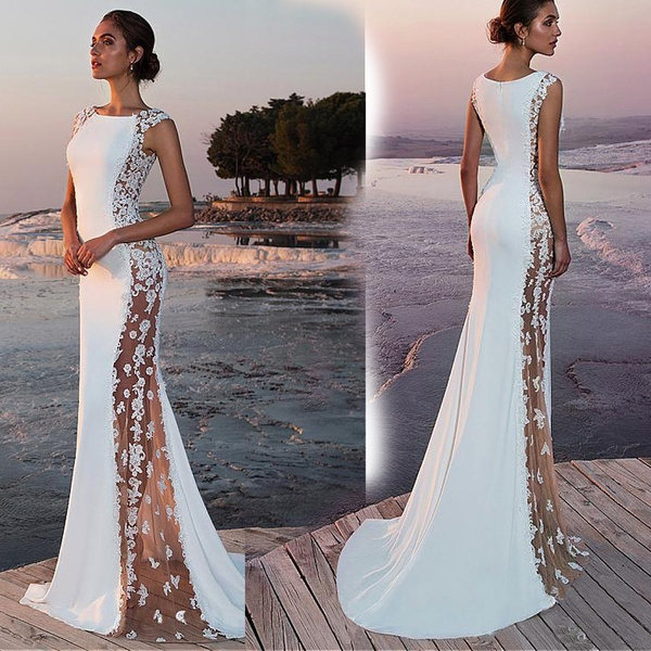 dueño Relámpago Ejecutable New Fashion Boat Neck Sleeveless Sheer Sides Wedding Dresses Elegant  Evening Party Club Dresses Formal Prom Gowns for Ladies Plus Size Vestidos  De Fiesta Ropa De Mujer | Wish
