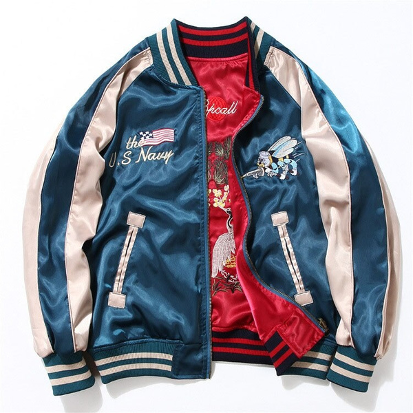 Japan Yokosuka Embroidery Jacket Men Women Fashion Vintage Baseball Uniform  Both Sides Wear Bomber Jackets Streetwear