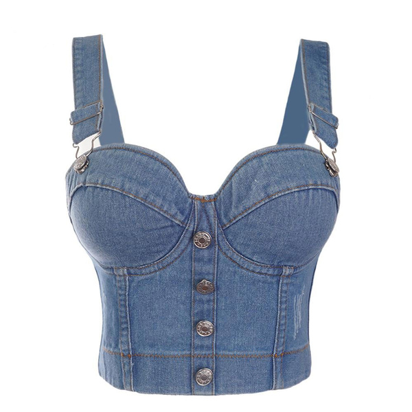 Denim Jeans Women's Button Bustier Bra 