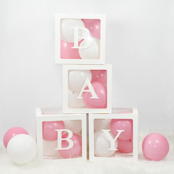 1 set DIY Transparent BABY LOVE Latex Balloon Box for Boy Girl Baby