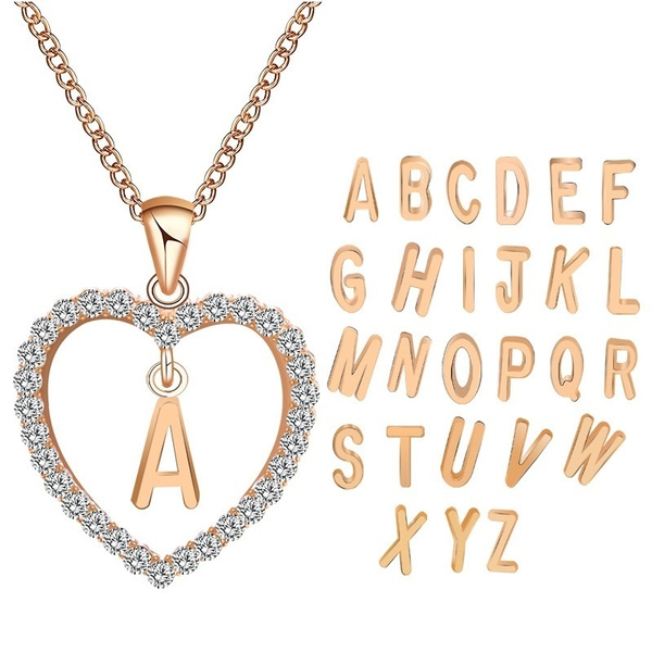 New Simple Fashion Diamond Heart 26 Letters Name Love Pendant Necklace For Girlfriend Wife S Birthday Gifts Anniversary Presents Wish