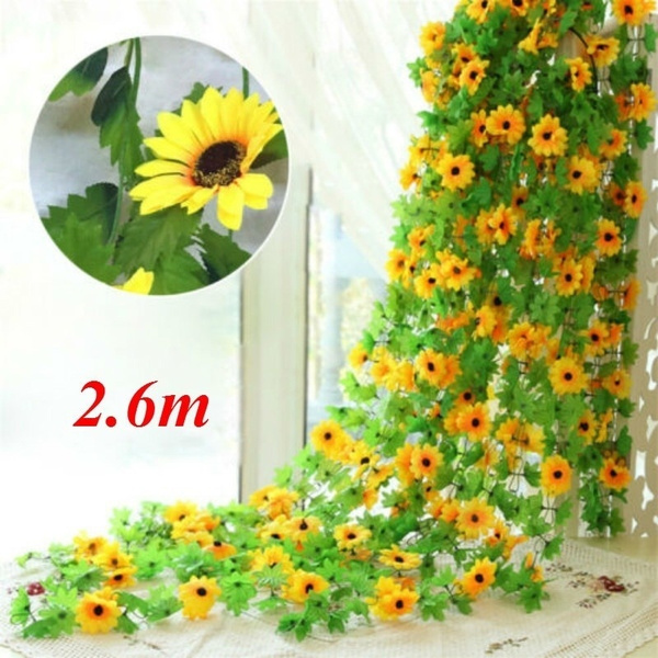 2.6M Fake Sunflower Flowers Garland Artificial Ivy Silk Leaf Plants Home Decor 