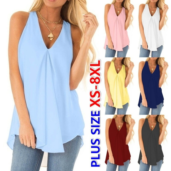 Women's Fashion Summer Sleeveless Chiffon Vest Tops Solid Color V