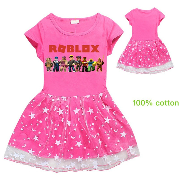 Little Girls Mesh Lacetee Shirt Skirt Dress Roblox Game Printed Wish - roblox one piece shirt