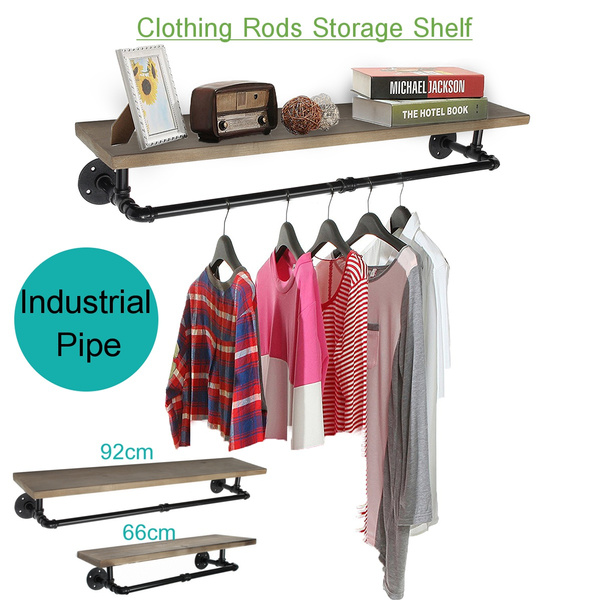 Industrial Pipe Clothes Towel Rack Wood Shelves Shelf Holder Wall Mounted Rack Wish