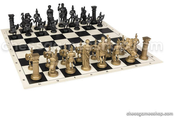 Roman Chess Set - Vinyl Chess Board Black / White- Size 17,3