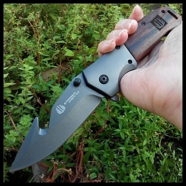 Wood Handle with Hook Titanium Pocket Knife Outdoor Folding Pocket ...