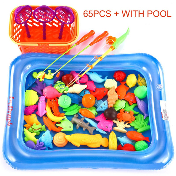 Magnetic Fishing Toy Set for Kids Fishing Games Outdoor Toys Rod Hook  Fishes with Inflatable Pool