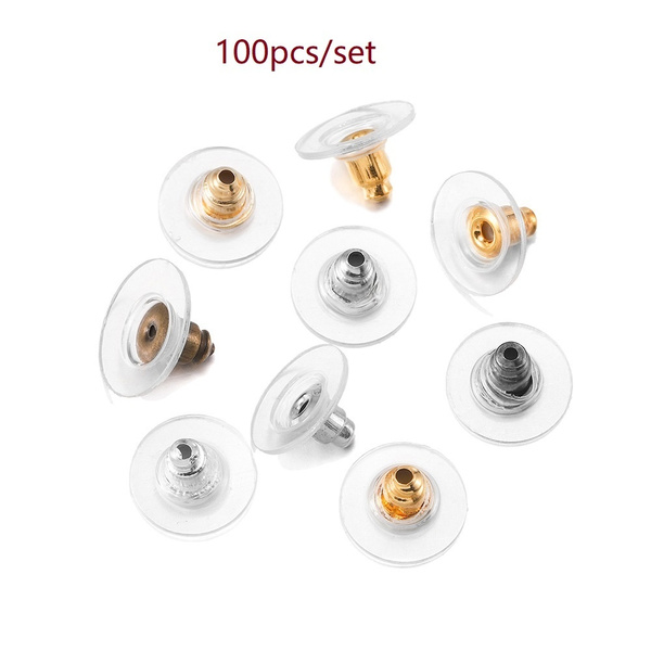 100pcs/lot Rubber Earring Backs Stopper Stainless Steel Earnuts Stud  Earring Back For DIY Jewelry Making Findings Accessories