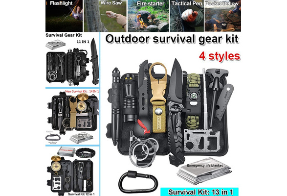 Emergency Survival Kit 11 in 1, Outdoor Survival Gear Tool with Survival  Bracelet, Folding Knife, Compass, Emergency Blanket, Fire Starter, Whistle,  Tactical Pen for Camping, Hiking, Climbing