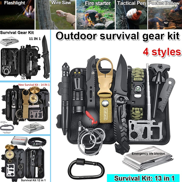 14 In 1 Survival Kit Set Military Outdoor Travel Camping Tools Emergency Blanket