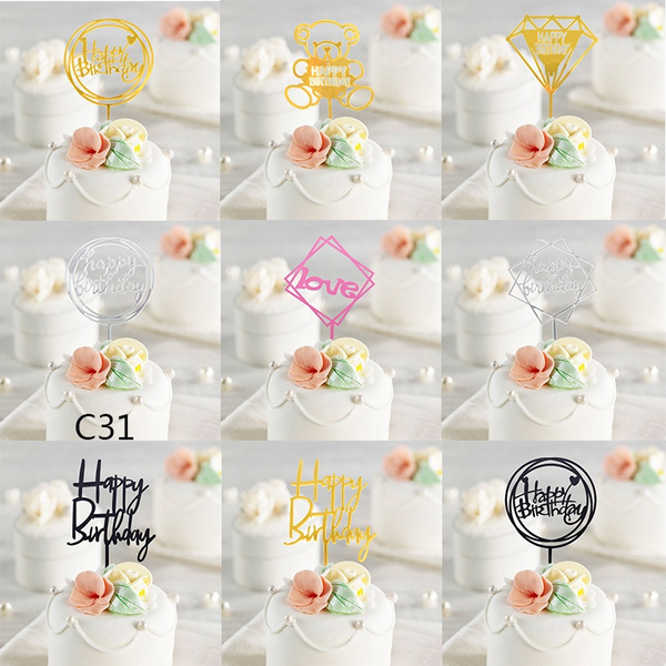 3Pcs Happy Birthday Acrylic Cake Topper Cupcake Toppers Wedding ...