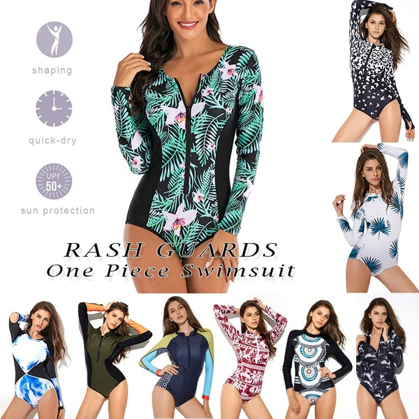 Swimsuit Women One Piece Bathing Suit Printed Rash Guard Long Sleeve  Swimming Suitss Sunscreen Surfing Suit Bathing Suit 