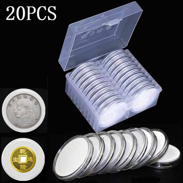 20pcs Coin Capsules Round Plastic Coin Holder Box Case Container with  Storage Organizer Box for Coin Collection Supplies