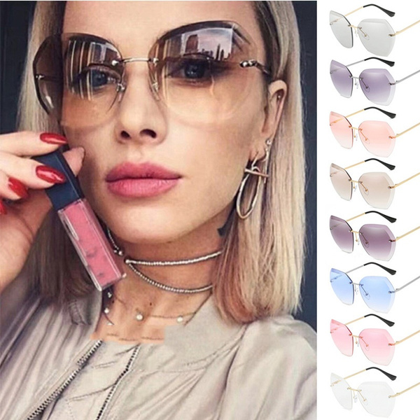 2020 Oversized Rimless Sunglasses Women Square Metal Frame Clear Lens Sun Glasses Vintage Brand Designer Sunglass Ladies Shades