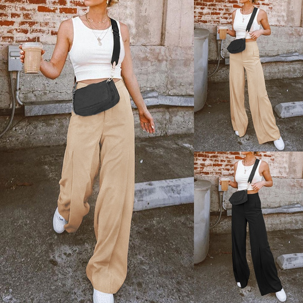 High-Waisted Pleated Pants With Velcro Closure – Lianox