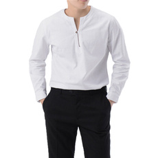 Fashion, Cotton T Shirt, Long sleeved, button