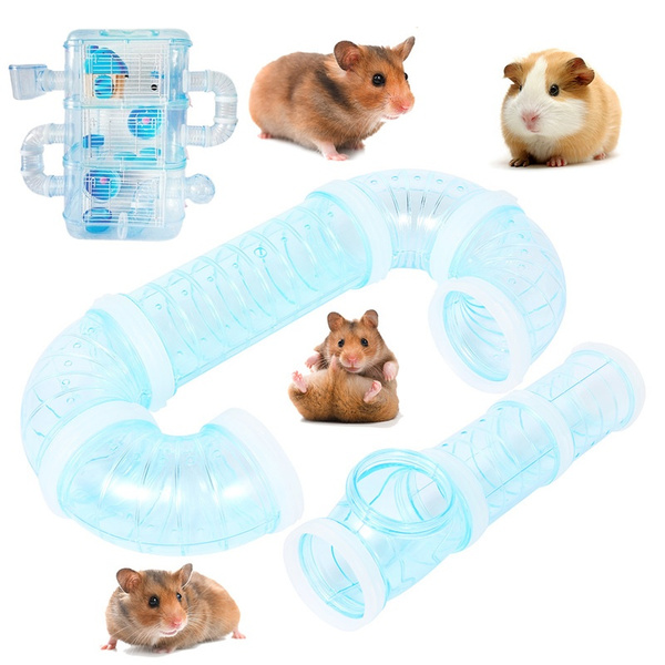WishLotus Hamster Tubes with 2 Pipe Connection Plates Adventure External Pipe Set Creative Transparent DIY Connection Tunnel Track to Expand Space Hamster Cage Accessories Hamster Toys Pink