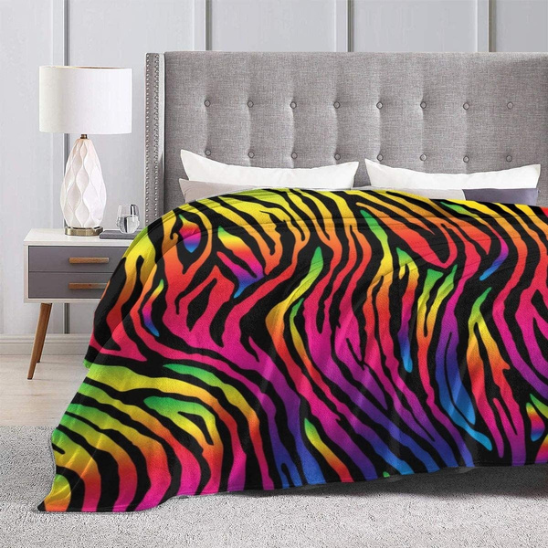 Rainbow Zebra Luxury Flannel Fleece Blanket Lightweight Throw